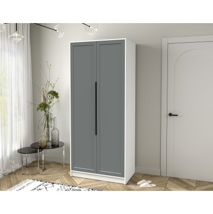 Шкаф распашной Тренд КТ-Ш2 (Белый платинум ЛДСП/ Серый ЛМДФ) Ш918 В2128 Г547 Шкаф распашной Тренд КТ-Ш2 (Белый платинум ЛДСП/ Серый ЛМДФ) Ш918 В2128 Г547